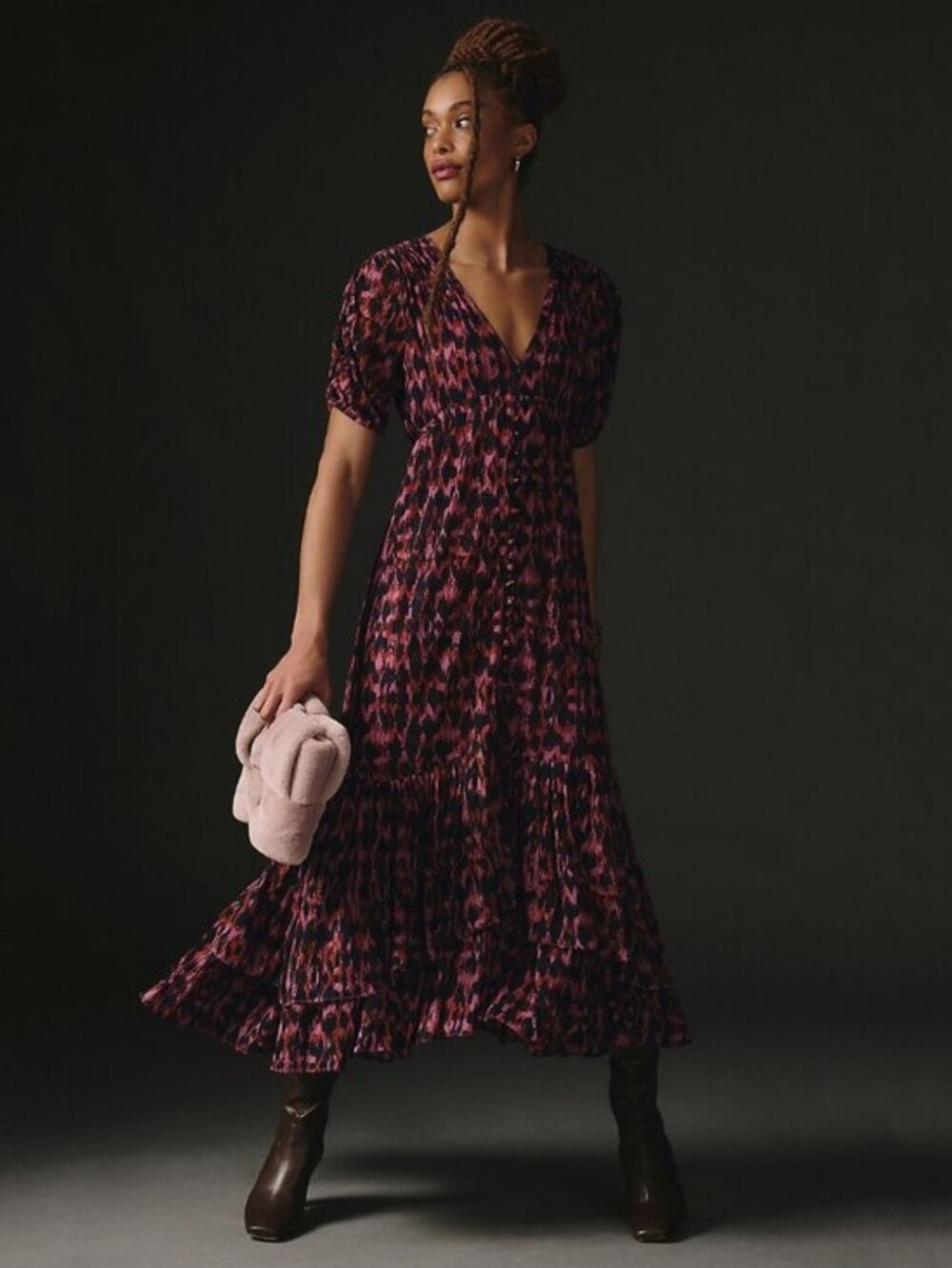 Anthropologie Maeve Ruched Sleeve Tiered Maxi Dress